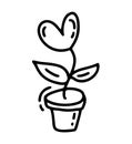 Vector monoline flower with heart. Valentines Day Hand Drawn icon. Holiday sketch doodle Design plant element valentine Royalty Free Stock Photo