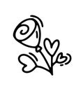 Vector monoline flower with hearts. Valentines Day Hand Drawn icon. Holiday sketch doodle Design plant element valentine Royalty Free Stock Photo