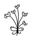 Vector monoline flowers with hearts. Valentines Day Hand Drawn icon. Holiday sketch doodle Design plant element