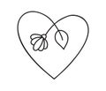 Vector monoline one line flower and heart. Valentines Day Hand Drawn icon. Holiday sketch doodle Design element. love Royalty Free Stock Photo