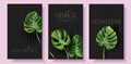 Vector monstera banners with green tropical leaves Royalty Free Stock Photo