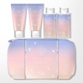 Vector Moonlight Holographic Theme Gradient Pastel Travel Kit Bag Set with Tube & Bottle Royalty Free Stock Photo