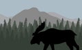 Vector moose in landscape with forest and mountain