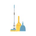 Vector mop, broom and scoop vector illustration isolated on whit Royalty Free Stock Photo