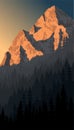 Vector morning peack in alps mountain woodland landscape