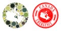 Emergency Rubber Stamp and Virus Mosaic Hole Canada Map in Camo Military Color Hues