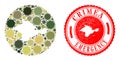 Emergency Scratched Badge and Virus Mosaic Subtracted Crimea Map in Camo Military Color Hues