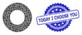 Scratched Today I Choose You Stamp Seal and Square Dot Mosaic Donut