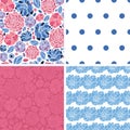 Vector Mosaic Flowers Set of Four Matching Repeat