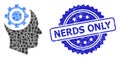 Grunge Nerds Only Seal and Square Dot Collage Human Intellect Gear Royalty Free Stock Photo