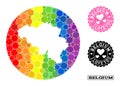 Rainbow Mosaic Hole Round Map of Belgium and Love Scratched Stamp for LGBT