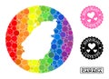 Spectrum Mosaic Stencil Round Map of Bowen Island and Love Grunge Seal for LGBT Royalty Free Stock Photo