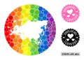 Rainbow Mosaic Stencil Circle Map of Europe and Asia and Love Grunge Seal for LGBT