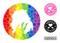 Spectrum Mosaic Hole Circle Map of Gambier Island and Love Scratched Stamp for LGBT Royalty Free Stock Photo