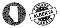 Mosaic Stencil Round Map of Alberta Province and Watermark Seal