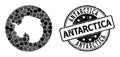 Mosaic Stencil Round Map of Antarctica and Grunge Stamp