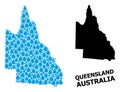 Vector Mosaic Map of Australian Queensland of Water Dews and Solid Map