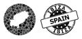 Mosaic Stencil Round Map of Ibiza Island and Rubber Stamp
