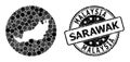 Mosaic Stencil Circle Map of Sarawak and Rubber Seal