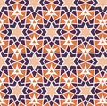 Vector mosaic orange purple stars. Repetition geometric background. Ornate triangle texture print.