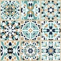 Vector mosaic patchwork ornament with square tiles. Seamless texture. Portuguese azulejos decorative pattern Royalty Free Stock Photo