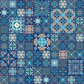 Vector mosaic patchwork ornament with square tiles. Seamless texture. Portuguese azulejos decorative pattern Royalty Free Stock Photo