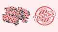Covid Virus and Masked Men Mosaic Qinghai Province Map and Lockdown Watermark Seal
