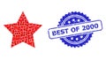 Scratched Best of 2000 Stamp Seal and Square Dot Collage Red Star