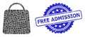 Rubber Free Admission Stamp and Square Dot Mosaic Shopping Bag Royalty Free Stock Photo