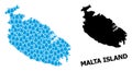 Vector Mosaic Map of Malta Island of Water Tears and Solid Map