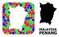 Mosaic Stencil and Solid Map of Penang Island
