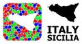 Mosaic Stencil and Solid Map of Sicilia Island