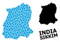 Vector Collage Map of Sikkim State of Liquid Dews and Solid Map