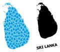 Vector Mosaic Map of Sri Lanka of Liquid Drops and Solid Map