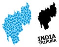 Vector Collage Map of Tripura State of Water Tears and Solid Map