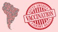 Covid Virus Vaccination Mosaic South America Map and Scratched Vaccination Stamp