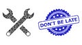 Rubber Don`T Be Late Stamp Seal and Square Dot Collage Spanners Royalty Free Stock Photo