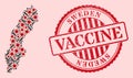 CoronaVirus Vaccination Mosaic Sweden Map and Grunge Vaccination Stamp