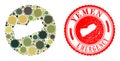 Emergency Scratched Badge and Coronavirus Mosaic Hole Yemen Map in Khaki Military Color Hues