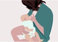 Vector of mother breastfeeding her baby. Newborn child Royalty Free Stock Photo