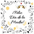 Vector Mother Day greeting card with cute abstract floral ornament. Hand drawn lettering title in Spanish