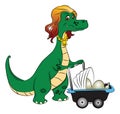 Vector of mother dinosaur pushing stroller with eggs in it