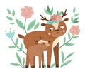 Vector Mothers Day card with cute boho animal. Pre-made design with woodland baby fawn with mother. Bohemian style poster with Royalty Free Stock Photo