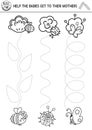 Vector mothers day handwriting practice worksheet. Spring printable black and white activity for preschool children. Tracing game