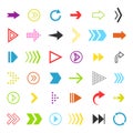 Vector motion arrows icon. Flat colorful line pointer for direction ui. Graphic colorful cursor shape for navigation button for