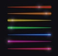 Vector Motion Lights, Abstract Glowing Lines, Rainbow Colors, Isolated Set. Royalty Free Stock Photo