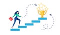 Vector of a motivated business woman climbing up to her career goal