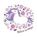 Vector motivation card with cute unicorn