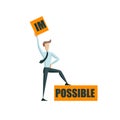 Vector Motivational Poster, Cartoon Character Making Impossible Possible. Royalty Free Stock Photo