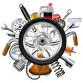 Vector Motorcycle Parts Concept with Wheel Royalty Free Stock Photo